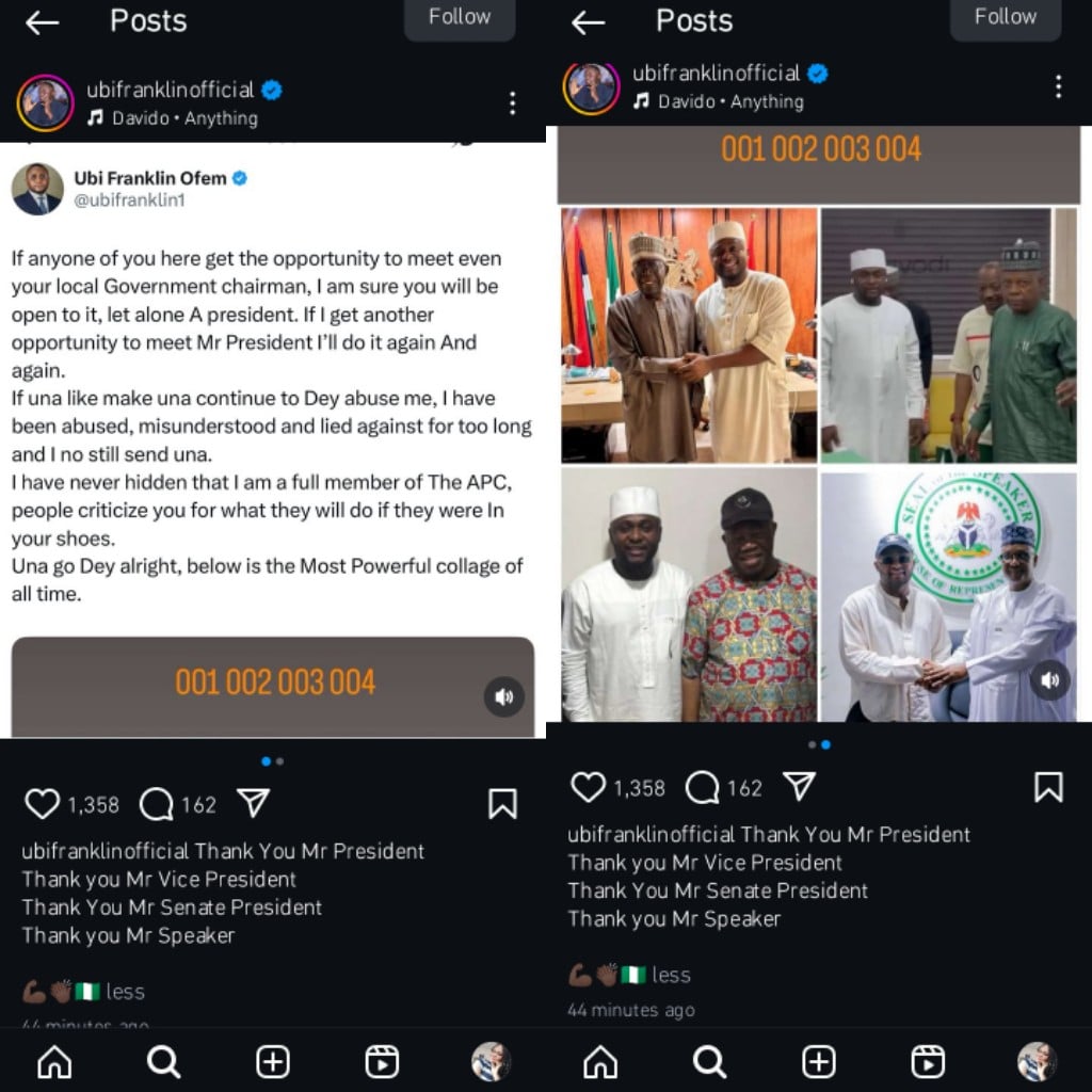Ubi Franklin claps back at critics for meeting President Tinubu