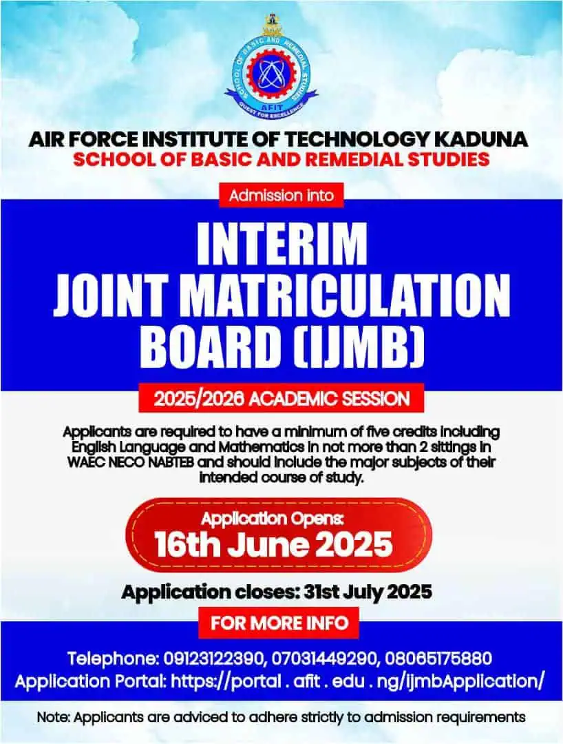 AFIT IJMB Admission Form for 2025/2026 Session 3 AFIT IJMB Admission Form 2025/2026 Now Available